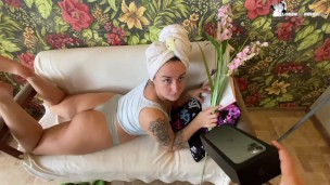 Horny Bitch With Big Tits Sucks On A New Phone