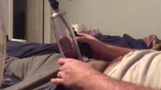 Chubby guy pumps cock