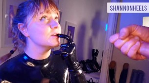 Latex Babe Drools on Catsuit, Licks Heels and Gloves, and Gets Covered in Cum