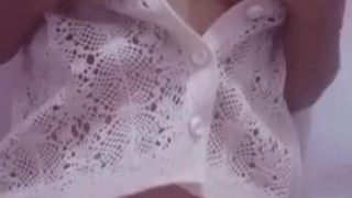 Busty sexy asian babe in white tease