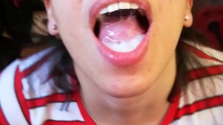 Quickie! POV Clothed blowjob, cumplay & swallow!