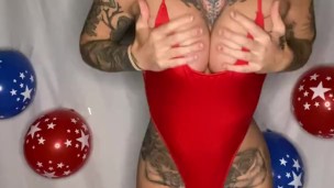 Kleio Valentien blowjob and Suck On Dildo in One Piece Red Bathing Suit
