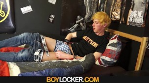 Boy Locker - Cute Gay teen Boy Jerks His Uncut Dick