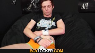Boy Locker - French Twink Plays With His Uncut Dick