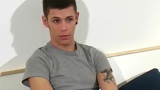Tattooed UK lad Robbie masturbating after interview solo