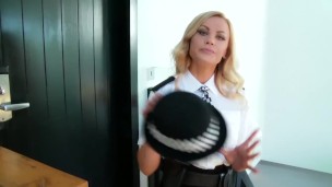 Blonde police officer shows arrests herself for an orgasm challenge
