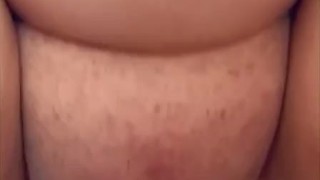 Fat belly slut rides dildo on mirror