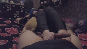 Emo teen step-sister strikes cock again with amazing feet and perfect footjob