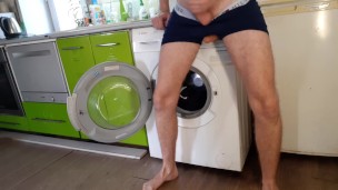 The guy found someone's dildo in the washing machine and fucked himself