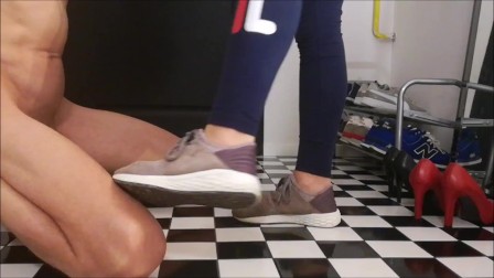 Surprise after training - submissive husband. Licking feet, sniffing sneakers, jerking off.