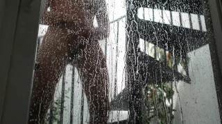 FULL LENGTH 3-ANGLE MALE SQUIRTING PISS ALL OVER GLASS!