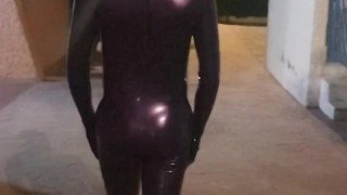 Hot ride on boardwalk in latex