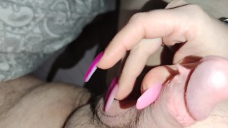 My nails make his cock dripping precum