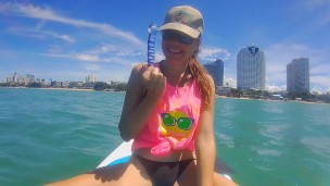 OPEN SEA Masturbation disturbed by Fishermen Boat # Pussy FUCK on SUP by Glass Dildo toy