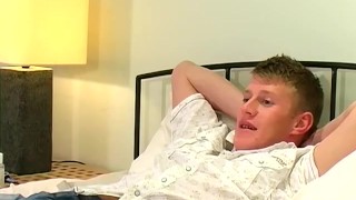 Blond British jock Michael B jerks off his dick and cums