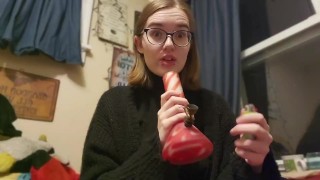 Little slut humps her pillow while she smokes - Izzy Hellbourne 