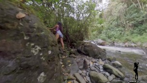 Tourist tries to help a Sexy latina stuck on a rock, He fingers her and fucks her by the river