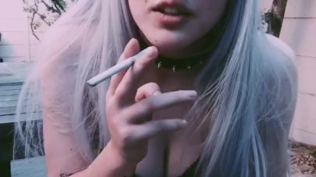 horny alternative girl smoker shows her pussy  (fetish)