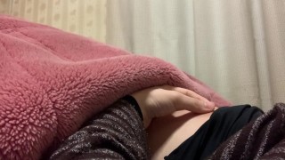 Nipple cum on the bed