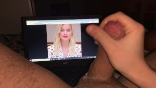 Masturbation on Margot Robbie face and get cum