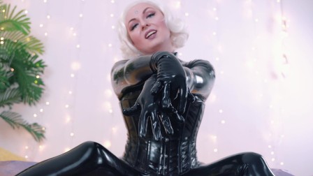 ebony latex rubber catsuit and gloves fetish 4k relax video close up