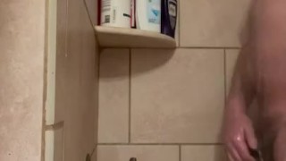 Hot Wife Films Hot Guy’s cock go from soft to hard in seconds in the shower and watches him cum