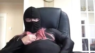 Pink wig and black spandex bodysuit fetish