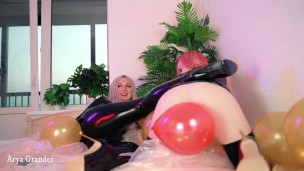Hot fetish, air balloons and girls latex rubber party Arya Grander