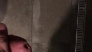 Stocky guy wanking his thick cut cock in the shower with big cumsot