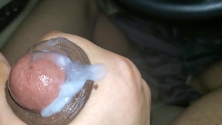 Public in car jerk off with EGG toy, BIG cumshot