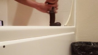 Russian attempts to ride 13 inch massive black dildo