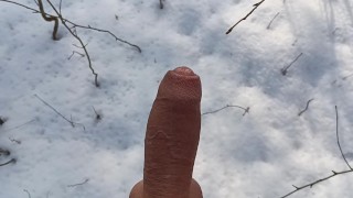 Letting cock cum by itself without hands to the snow