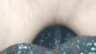 Quick anal dildo ride super close up