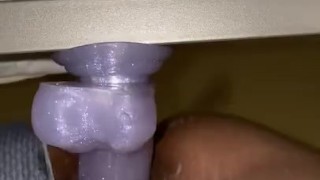 CREAMY FAT pussy dripping while fucking dildo