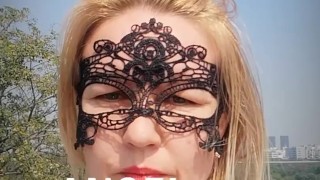 Blonde babe - Inexperienced smoker smokes light slim cigarette. Tik Tok