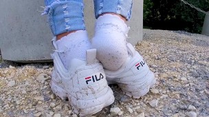 Katis 6 days dirty sweaty socks and Sweaty Shoes Fila sneakers shoeplay lick my dirty sneakers clean