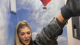 Teen fucks her self in train bathroom 