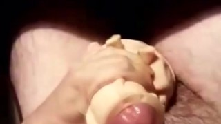 Penetrating fleshlight all the way and cumming