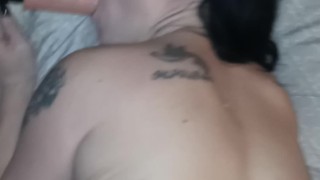 Wife twerking on one cock while sucking another cock.