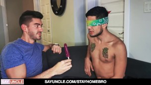 Blindfolded Roommate Gets Cock To Distract Him