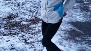Snowy Piss At Dusk In The Woods Of Canada