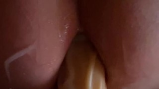 Mistress filming pegging sub up close