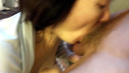 deep throat and hairy brunette pussy
