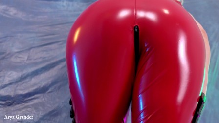 Hot PVC teasing, fetish beautiful video. Mistress Arya Grander in red vinyl clothing.