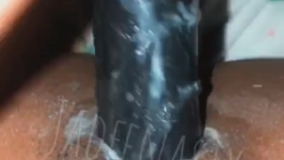 Ebony Creams On Big Black Dildo