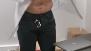 Spy on this horny straight guy having a discreet wank at the office! and surprise him after he nuts.