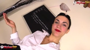 Angry teacher jerks you off wearing stockings and strapon