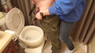 My girlfriend holds my dick and helps me pee pissing