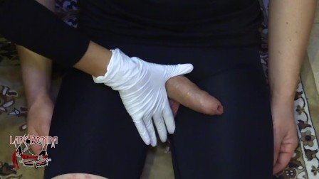 latina handjob with latex glove