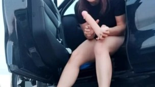 Lika Lax fucks herself and squirts right on the highway endlessly cums